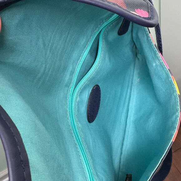 Fossil Keyper Mini Crossbody Navy Multicolored Polka Dot Coated Canvas Bag - Picture 11 of 12